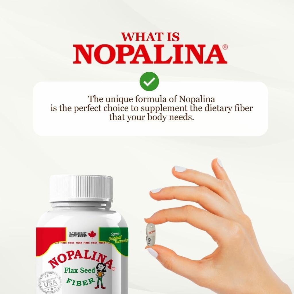 Nopalina Fiber Formula | 120 Capsules | Flax Seed, Psyllium, Oat and Wheat Bran, Omega 3, 6 & 9 | Gut Health & Regularity | The Original 5