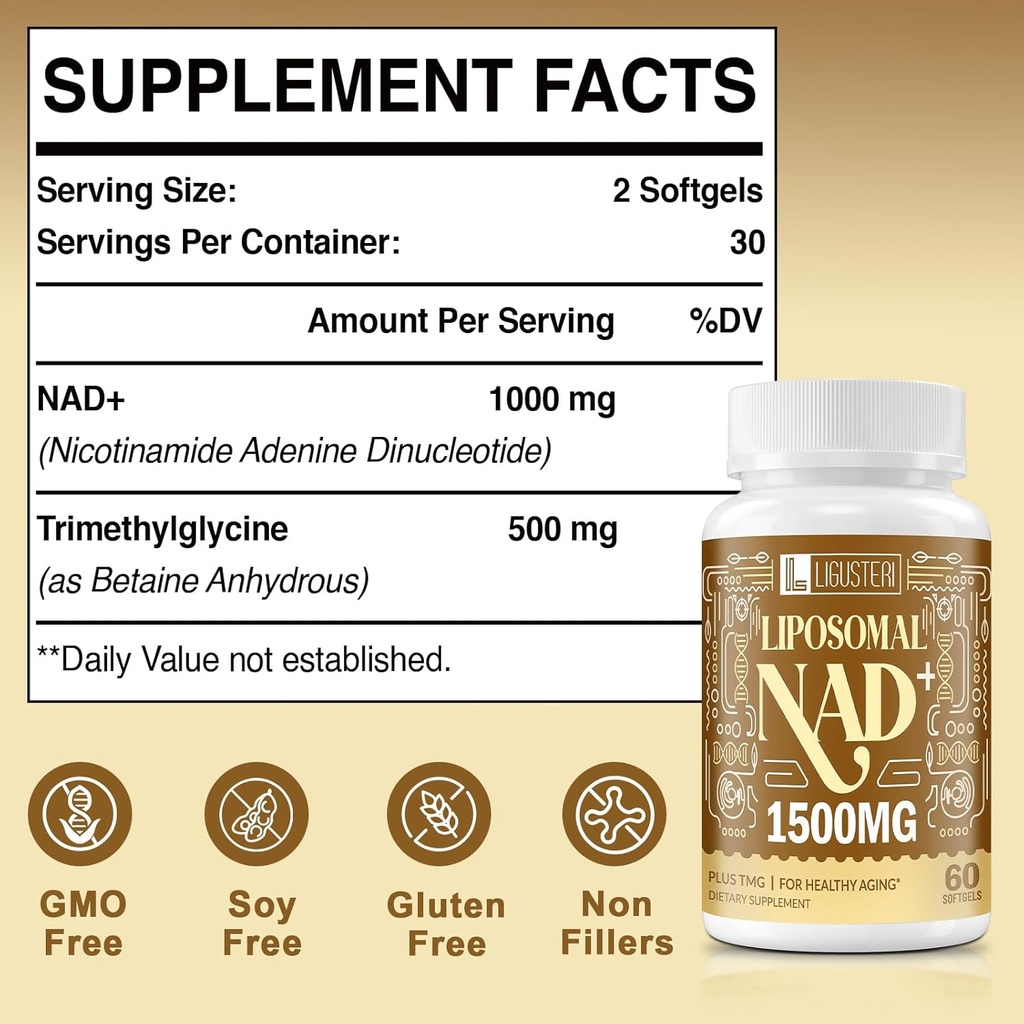 1500 MG Liposomal NAD+, 98%+ Absorption, NAD+ Supplement for Women & Men with TMG, for Aging Defense, Cellular Energy, Heart & Brain Function, Longevity, 360 Softgels 3
