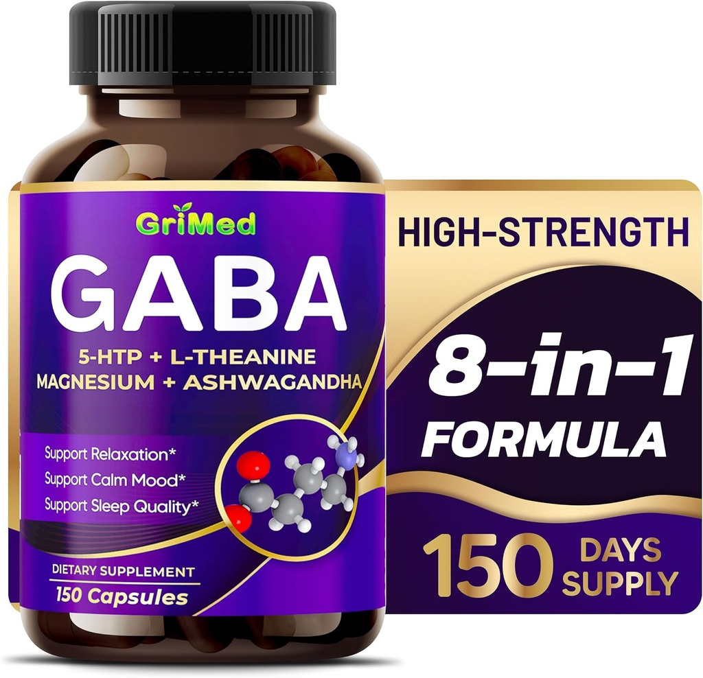 GriMed GABA 16,280mg - X15 Power with 5-HTP, L-Theanine, Magnesium, Ashwagandha - Relax & Restore, Support Sleep Well - Made in USA (150 Count (Pack of 1)) 2