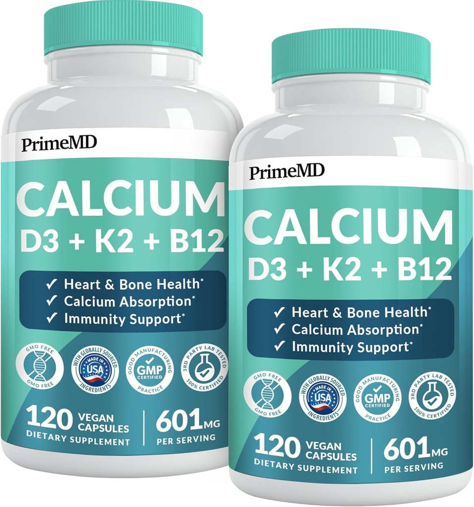 4-in-1 Calcium Supplements for Women and Men - Calcium with Vitamin D3 K2 5000 IU Supplement, 601mg per Serving for Heart, Bones & Body Defenses - Gluten-Free, Vegan-Friendly (240 ct) 2