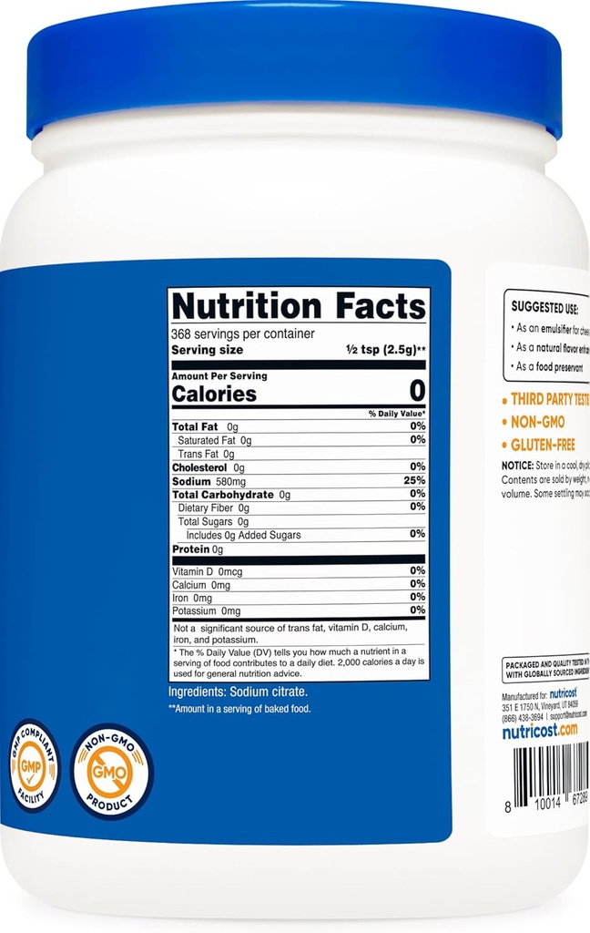 Nutricost Sodium Citrate Powder 2LB (32.4oz) - Food Grade, Non-GMO - Emulsifier, Natural Flavor Enhancer, Food Preservant 6