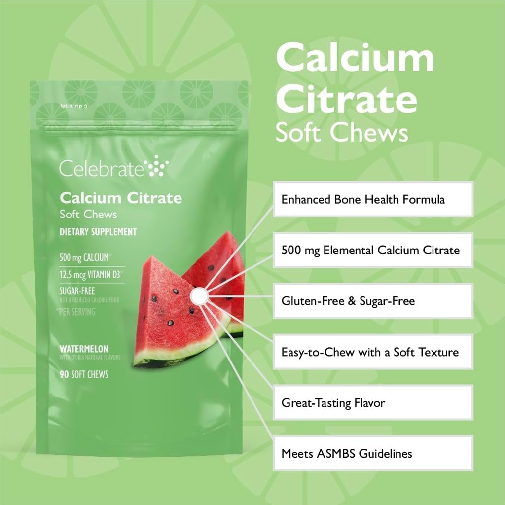 Celebrate Vitamins Bariatric 500mg Calcium Citrate Soft Chews with 500 IU Vitamin D3 – Essential for Gastric Bypass Patients & Bone Health - Sugar & Gluten Free, Melon (90 Chews) 3