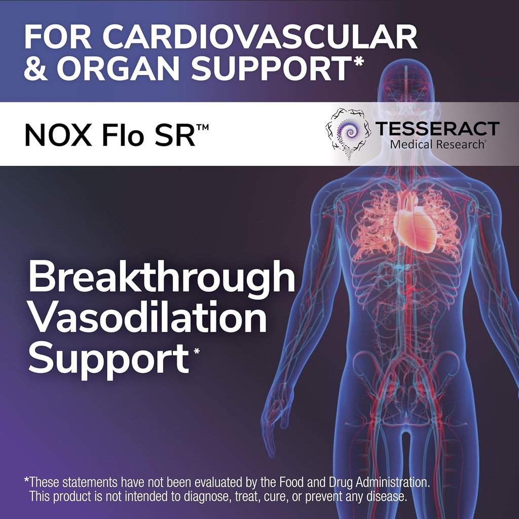 Tesseract NOX Flo SR Nitric Oxide Booster, Vascular Health Supplement, 120 Capsules, Sustained-Release L Citrulline, Coenzyme Q10 & R Lipoic Acid, Circulation & Blood Pressure Support, Hypoallergenic 3