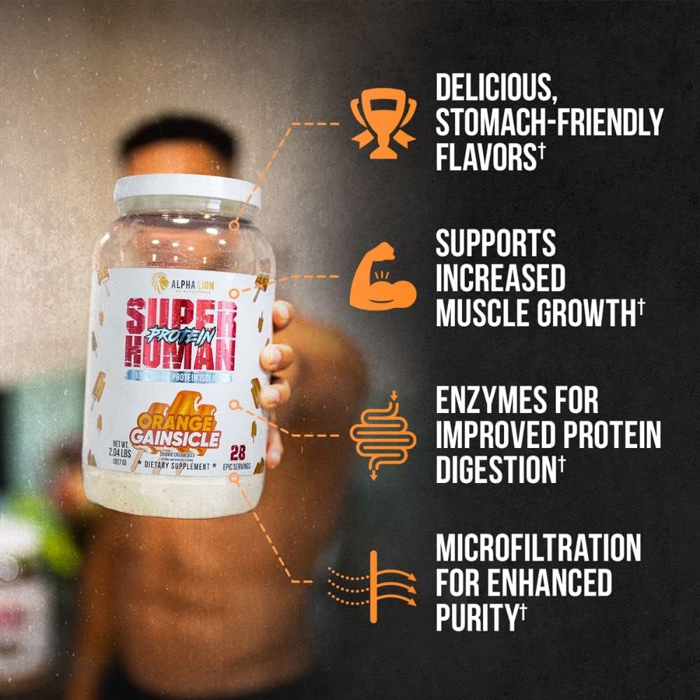 ALPHA LION Superhuman Whey Protein Powder, Great Tasting Pure Whey Protein Isolate, Low Carb, Low Sugar, No Bloat Post Workout, Muscle Recovery & Growth (28 Servings, Orange Gainsicle) 3