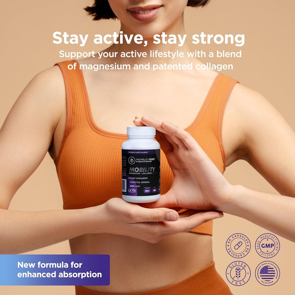 Mobility - Magnesium + Collagen Supplement with Hyaluronic Acid & Vitamin C | Supports Bones, Joints & Muscles | Gluten-Free & Non-GMO | 60 Capsules for Men & Women 3