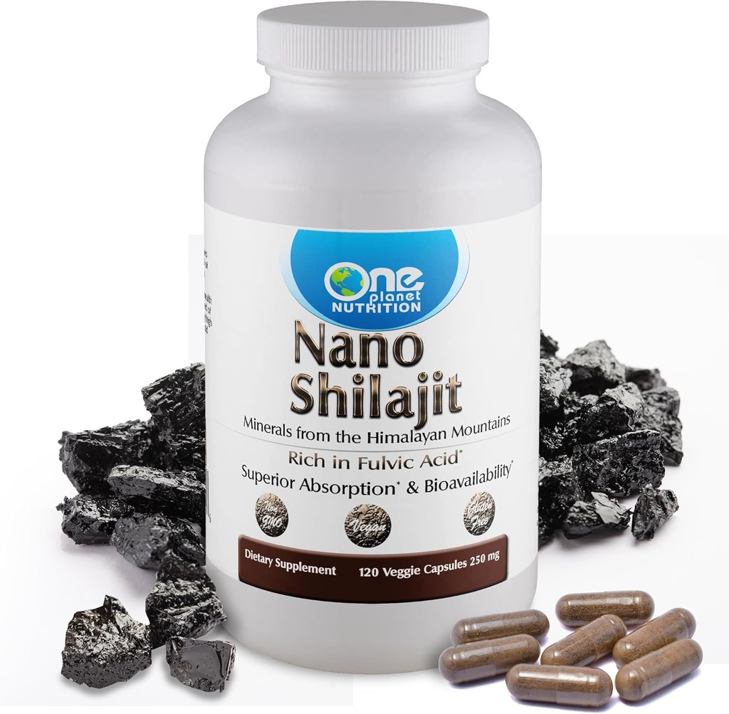 One Planet Nutrition Nano Shilajit 250 mg Veggie Capsules (120 Servings), 40-60% Fulvic Acid, Nano for Enhanced Absorption, Rich in Minerals, Non-GMO, Vegan, Gluten Free 2