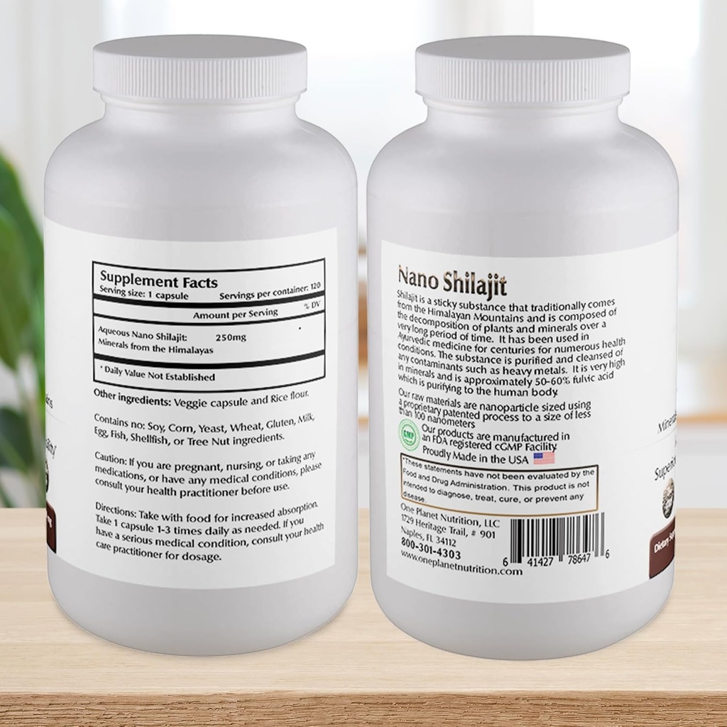 One Planet Nutrition Nano Shilajit 250 mg Veggie Capsules (120 Servings), 40-60% Fulvic Acid, Nano for Enhanced Absorption, Rich in Minerals, Non-GMO, Vegan, Gluten Free 3