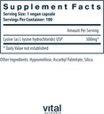 Vital Nutrients Lysine | Lysine Supplement Supports Healthy Lip and Oral Tissue | Immune Support Supplement Promotes Calcium Absorption | Gluten, Dairy, Soy Free | Non-GMO | 100 Capsules 3