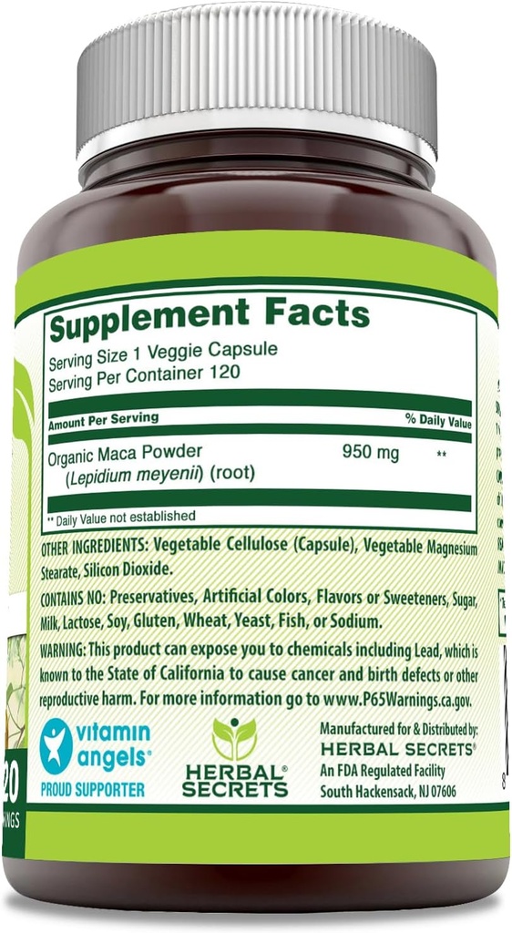 Herbal Secrets Maca Supplement | 950 Mg | 120 Veggie Capsules | Non-GMO | Gluten Free | Made in USA 3