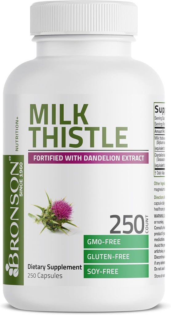 Bronson Milk Thistle Silymarin Marianum & Dandelion Root Liver Health Support, Antioxidant Support, Detox, 250 Capsules 6