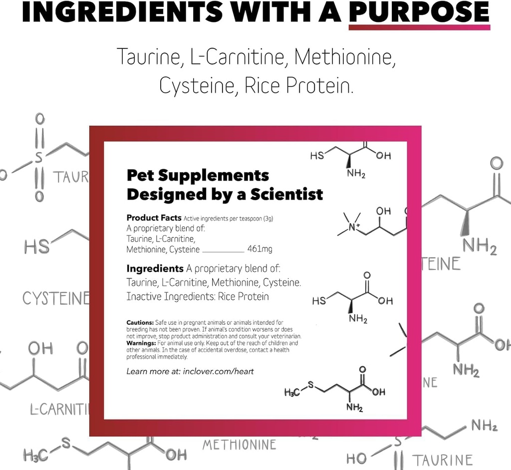 InClover Heart+ Dog and Cat Cardiac Health Supplement - Taurine Supplement for Dogs and Cats - Supports Heart & Immune Health, Pet Supplement for Weight Management & Senior Pet Health 4