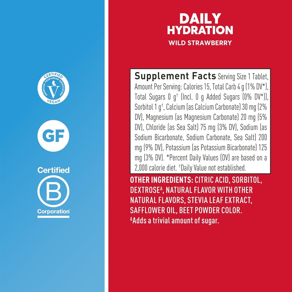 Nuun Daily Electrolyte Tablets with Magnesium, Calcium, Potassium, Chloride & Sodium, Gluten Free, Sugar Free, & Vegan, Wild Strawberry Flavor, 8 Pack (80 Servings Total) 6