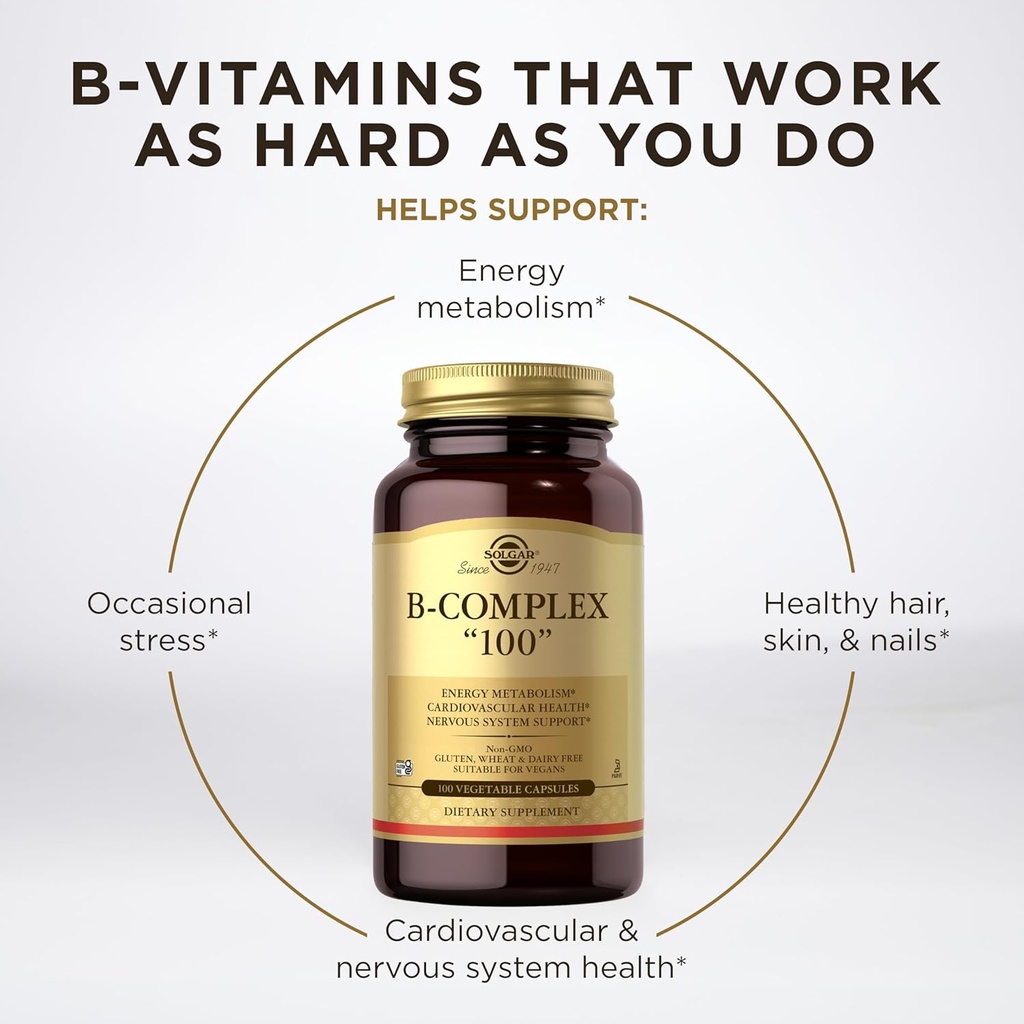 Solgar B-Complex "100", 150 Vegetable Capsules - Nervous System Support - Supports Energy Metabolism - Non-GMO, Vegan, Gluten Free, Dairy Free, Kosher - 150 Servings 5