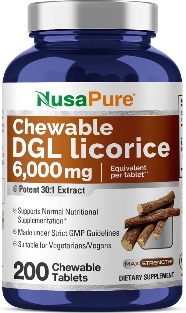 NusaPure DGL Deglycyrrhizinated Licorice 6,000 mg 200 Chewable Tabs, Vegan, Non-GMO Supplement 2