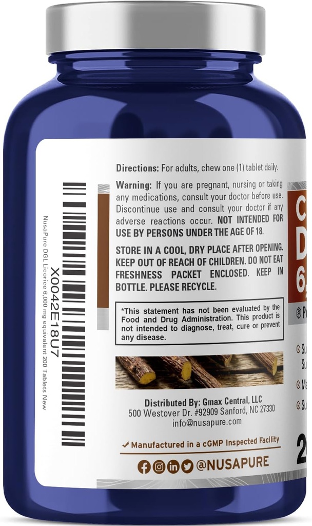 NusaPure DGL Deglycyrrhizinated Licorice 6,000 mg 200 Chewable Tabs, Vegan, Non-GMO Supplement 4