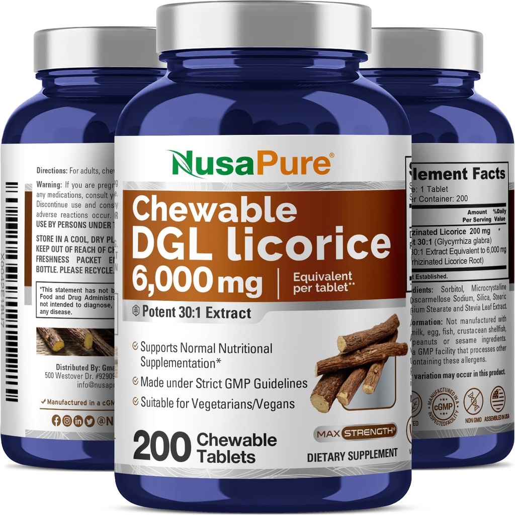 NusaPure DGL Deglycyrrhizinated Licorice 6,000 mg 200 Chewable Tabs, Vegan, Non-GMO Supplement 5