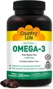 Country Life Omega-3 Fish Oil Supplement, 1000mg, 180mg EPA & 120mg DHA, Fish Oil Concentrate, Burpless, 200 Softgels, Certified Gluten Free 2