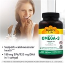 Country Life Omega-3 Fish Oil Supplement, 1000mg, 180mg EPA & 120mg DHA, Fish Oil Concentrate, Burpless, 200 Softgels, Certified Gluten Free 5