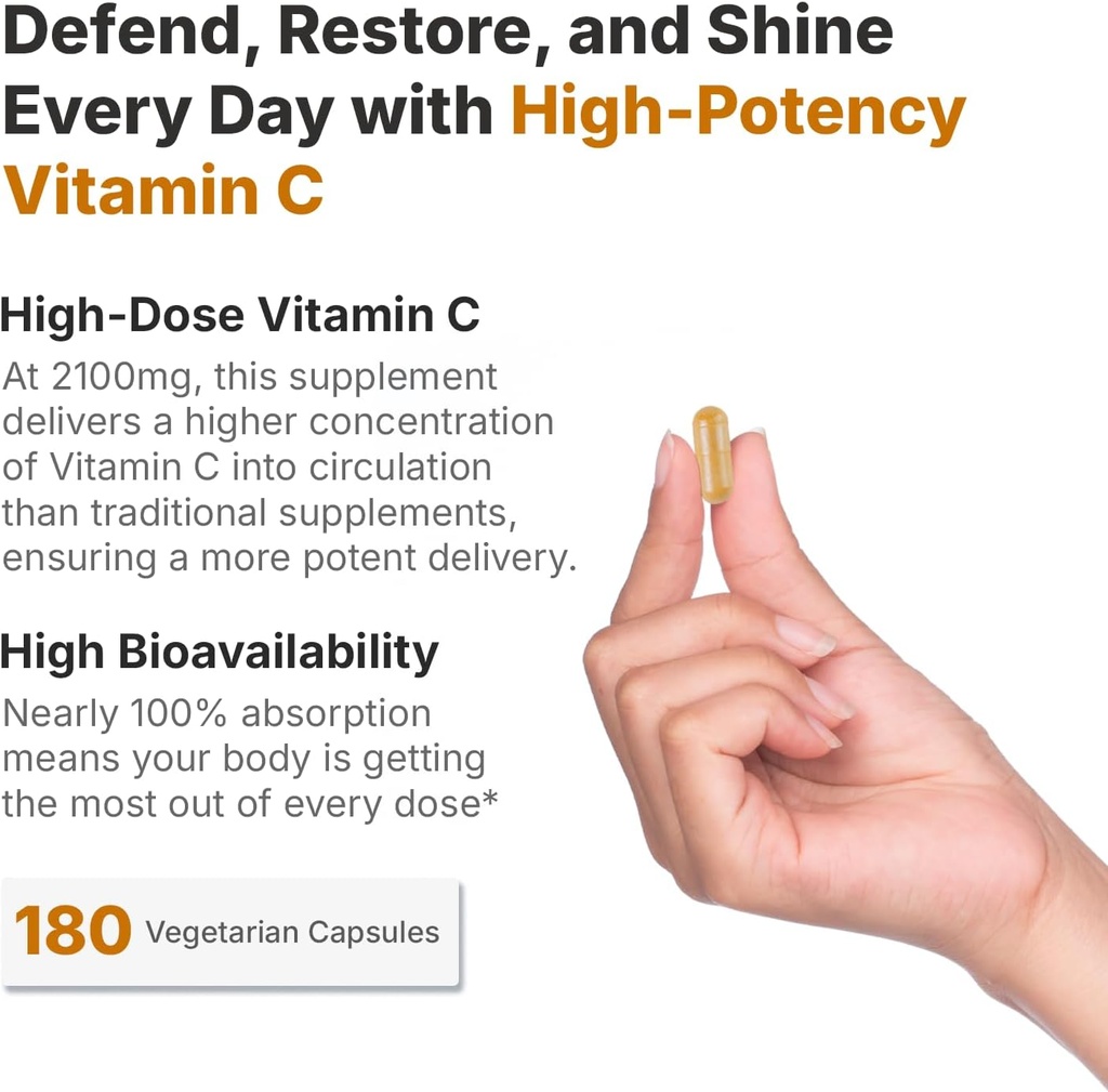 Liposomal Vitamin C 2100mg | 180 Veggie Capsules, 60 Day Supply | Fast Absorbing Bioavailability | Powerful Antioxidant & Immune Support Supplement 3