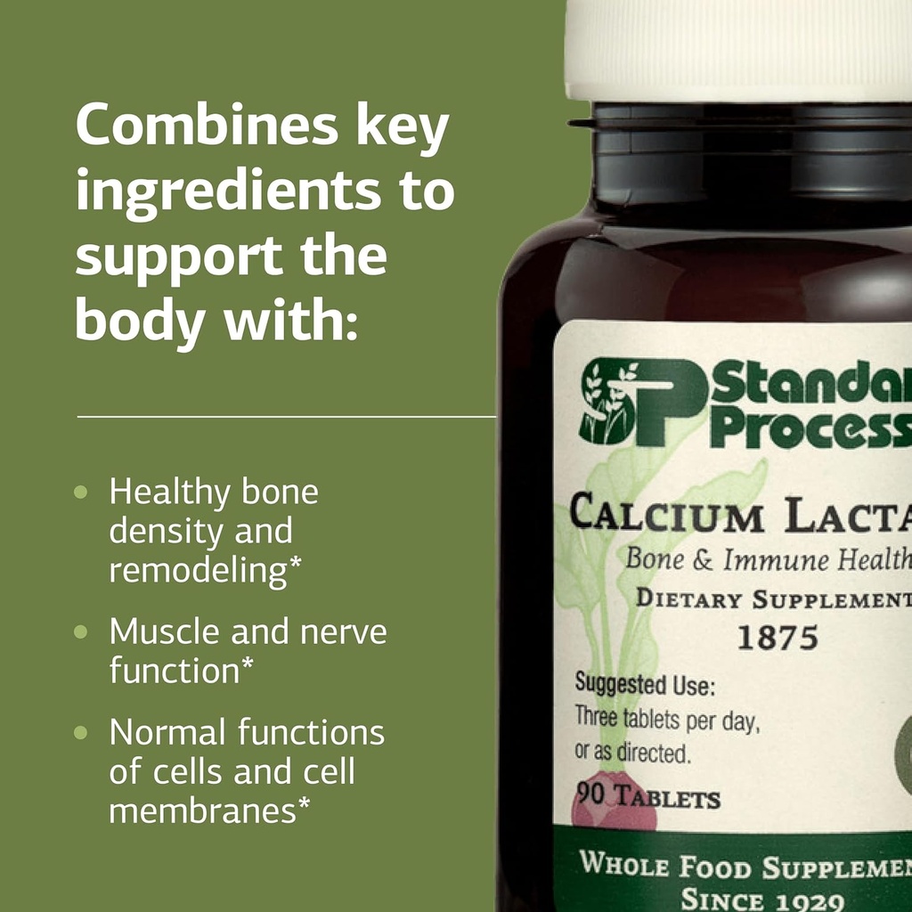 Standard Process Calcium Lactate - Bone Density & Immune Health Support - Aids Blood Clotting & Normal Cell Function - Vegan, Gluten-Free, Non-Dairy, Non-Soy & Non-Grain - 90 Tablets (30 Servings) 5