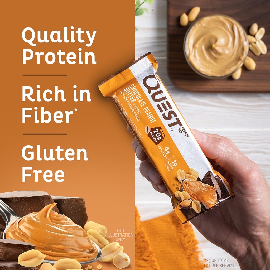 Quest Nutrition Chocolate Peanut Butter Bars, 20g Protein, 1g Sugar, 4g Net Carb, Gluten Free, Keto Friendly, 12 Count 4