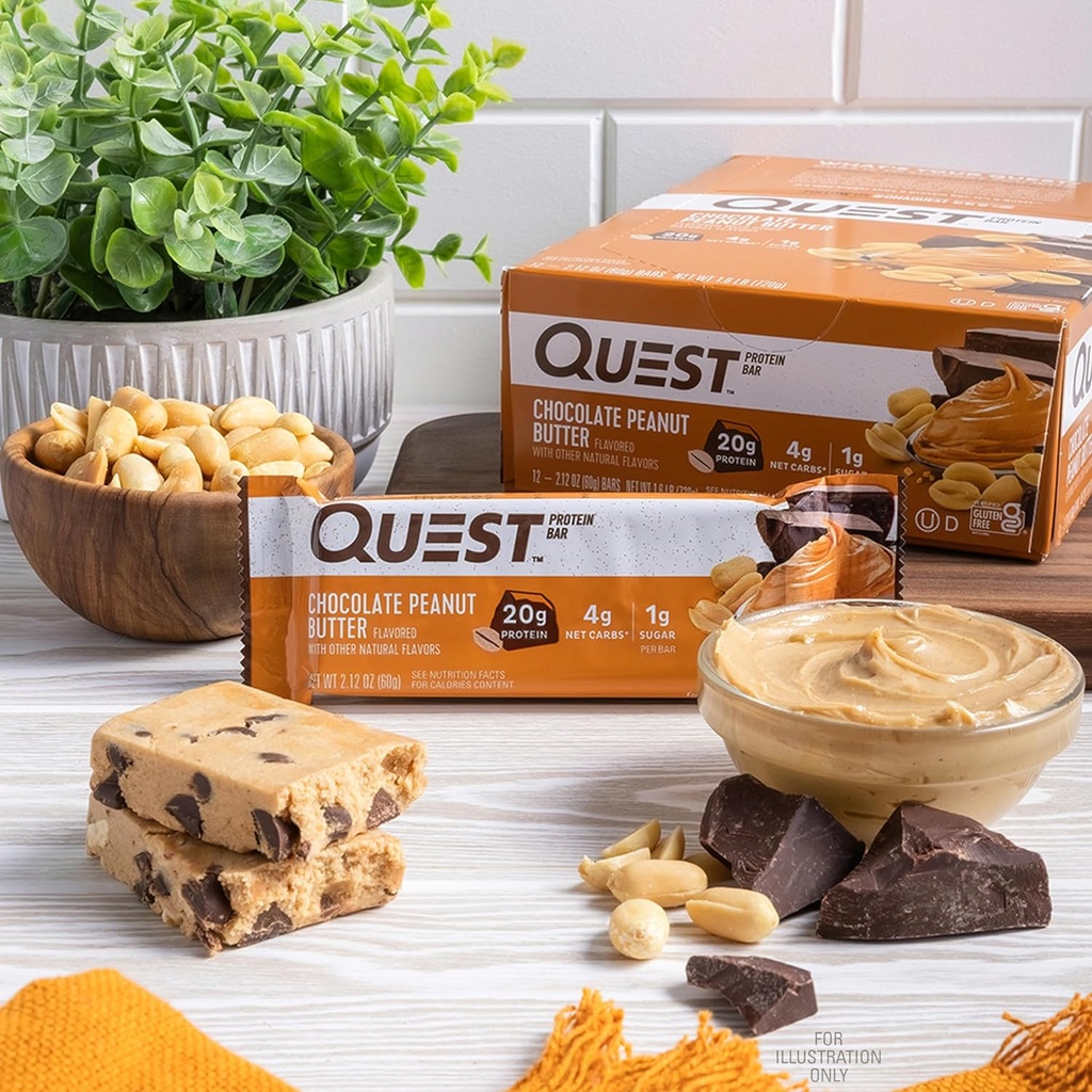 Quest Nutrition Chocolate Peanut Butter Bars, 20g Protein, 1g Sugar, 4g Net Carb, Gluten Free, Keto Friendly, 12 Count 6