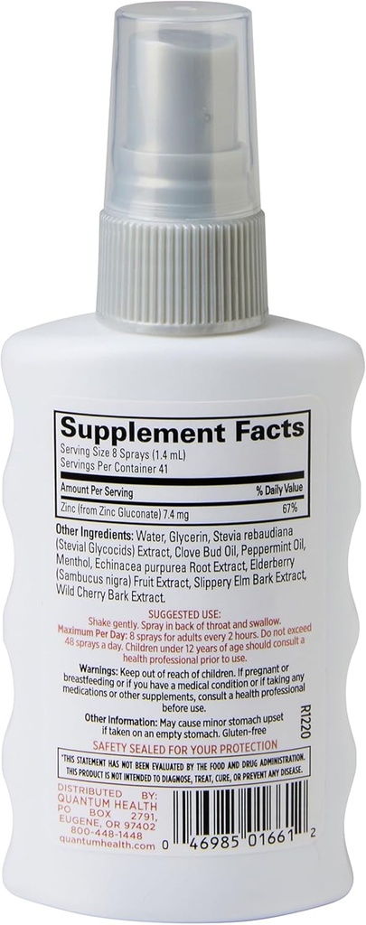Quantum Health TheraZinc Oral Spray, Made with Zinc Gluconate for Immune Support and Throat Relief in a Soothing Spray, 2 Oz. 3