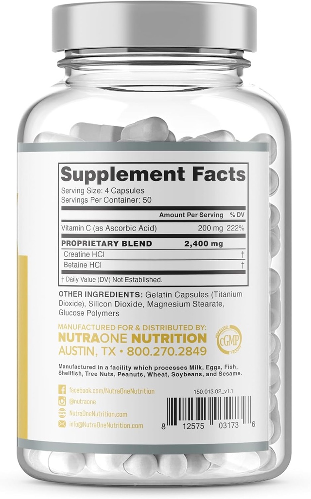 NutraOne CNSix Creatine Capsules Creatine HCL to Help Build Lean Muscle* (600mg - 200 Capsules) 3