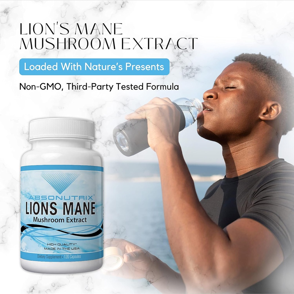 Absonutrix Lion's Mane Mushroom Extract 120 Capsules, Supports Immune System,Helps Improve Cognitive Health, Quality Potent Ingredients, Made in USA, 500 mg per Serving, GMP-Approved 6