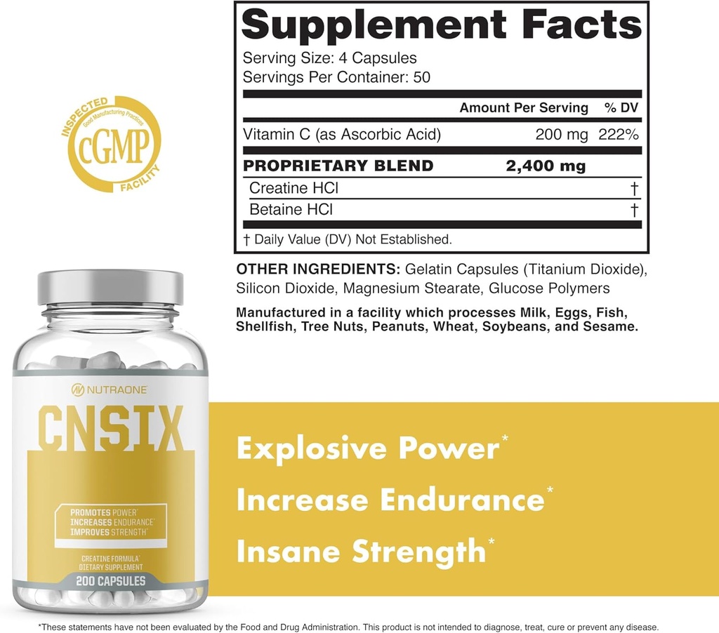 NutraOne CNSix Creatine Capsules Creatine HCL to Help Build Lean Muscle* (600mg - 200 Capsules) 6