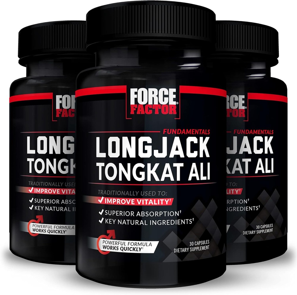 Force Factor Longjack Tongkat Ali 500 mg for Men, Longjack Tongkat Extract to Support Male Vitality & Improve Drive, Capsules with BioPerine Black Pepper Extract, 30 Count (Pack of 3) 2