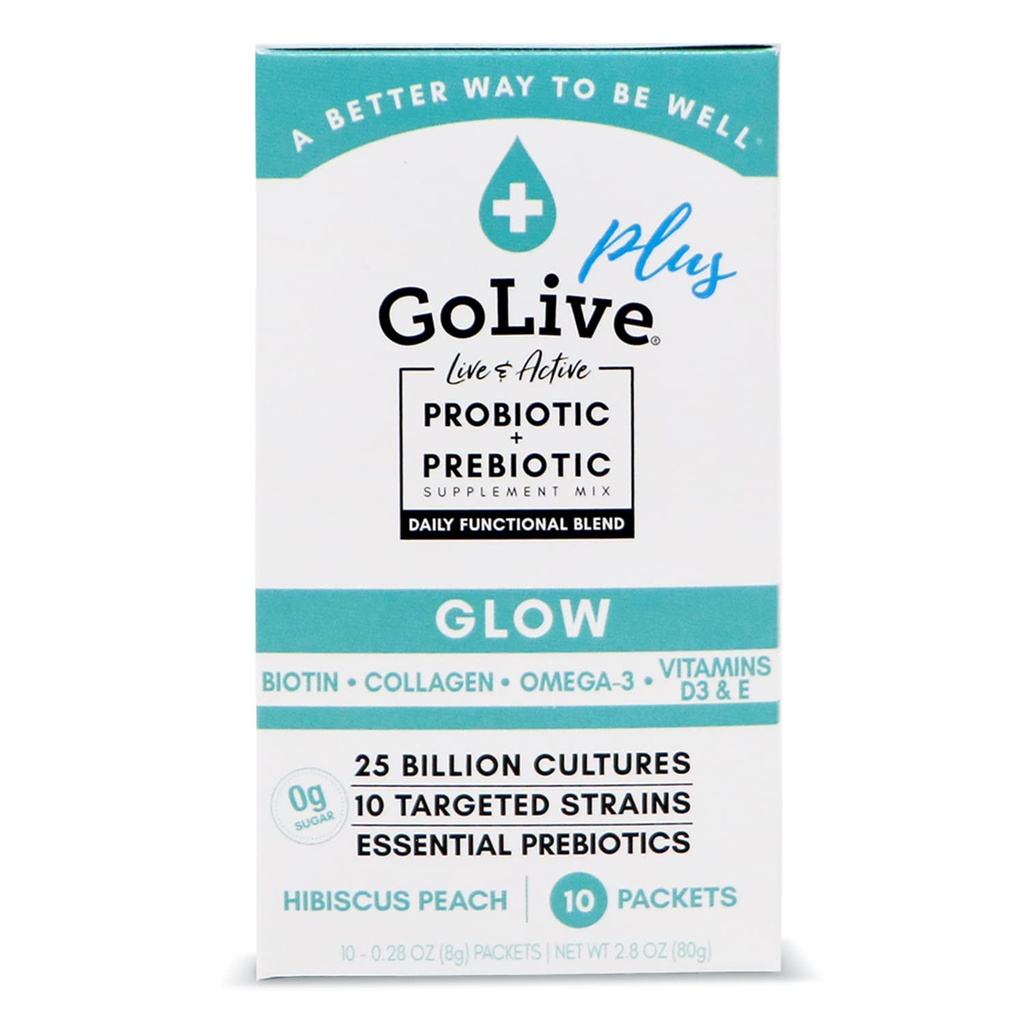 GoLive Probiotics & Prebiotics for Women and Men Glow for Beauty, Sugar-Free Synbiotic Powder. +25 Bllion CFUs; 10 Clinical Strains for Healthy, Immune & Digestive Health, 10 Count (Pack of 1) 2