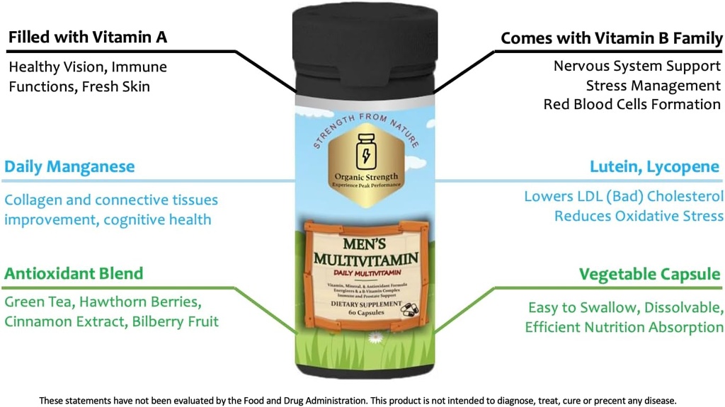 Men's Multivitamin Capsules: Unlock Your Peak Performance and Optimal Health with 300% Average Daily Intake Vitamin A, B, C, Biotin, Magnesium, Zinc, Chromium (60 Count) 2