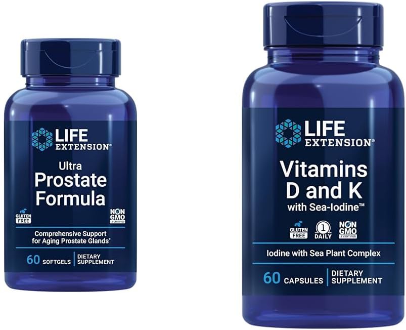 Life Extension Ultra Prostate Formula, Saw Palmetto for Men, pygeum, stinging Nettle & Vitamins D and K with Sea-Iodine, Vitamin D3, Vitamin K1 and K2, Iodine 2