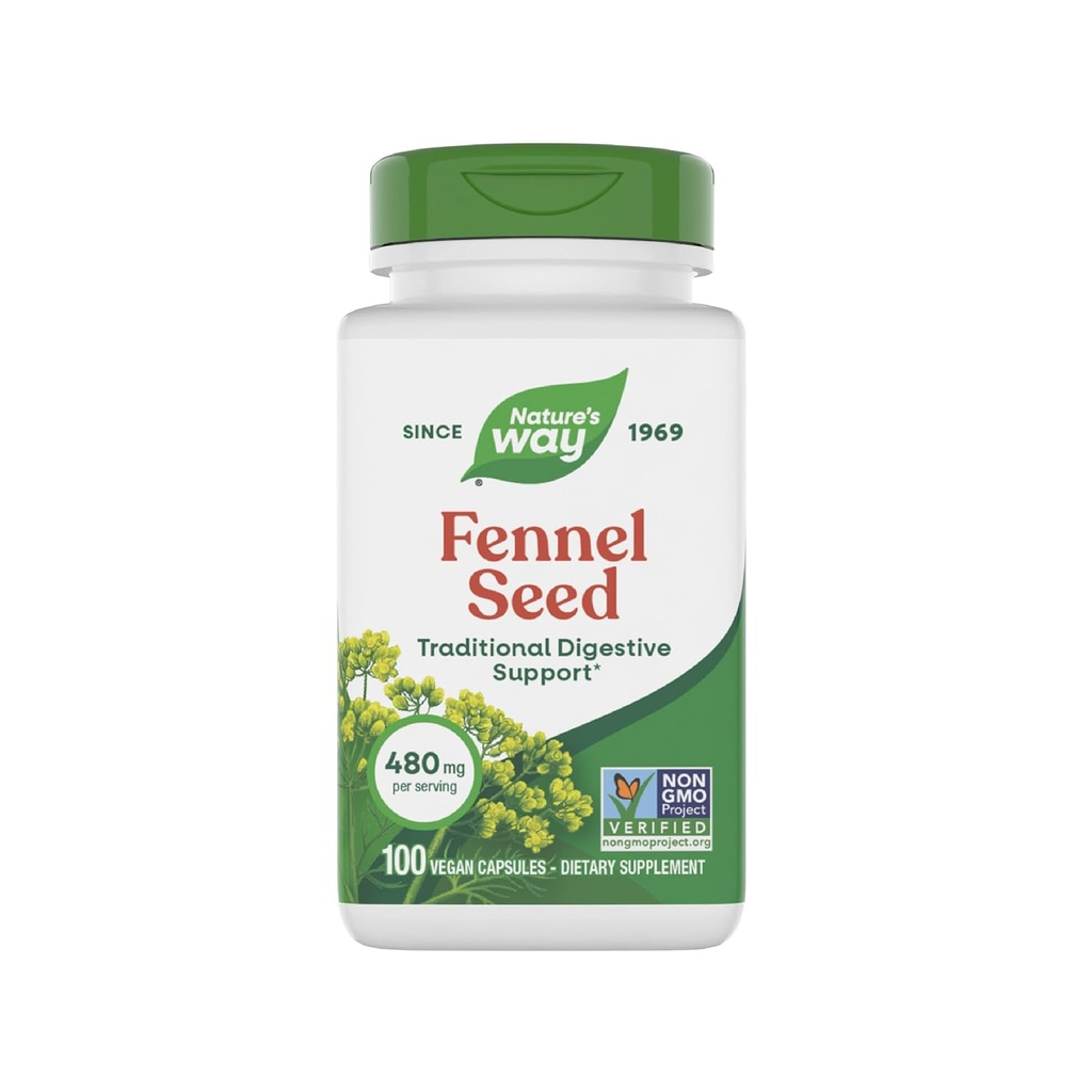 Nature's Way Fennel Seed, Traditional Digestive Support*, 480 mg per Serving, Gluten Free & Vegan, Non-GMO Project Verified, 100 Capsules (Packaging May Vary) 2