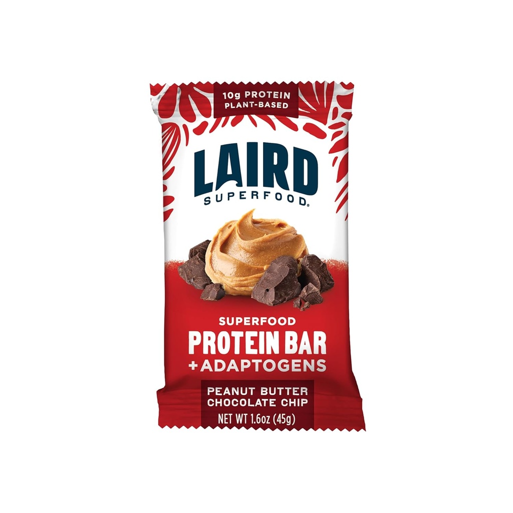 Laird Superfood Functional Protein Bars – Protein Bar but Better with Real Ingredients, Functional Mushrooms 10g Plant-Based Protein, 6g Fiber - Non-GMO - Peanut Butter Chocolate Chip, 10 Count (Pack of 1) 2