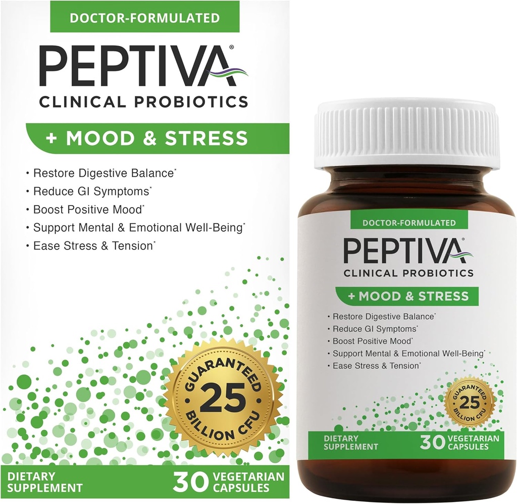 Peptiva Probiotics Mood & Stress - Stress and Mood Support, Digestive Support, Gut Health, 25 Billion CFU, Multi-Strain Probiotics, Lactobacillus Acidophilus, Bifidobacterium - 30 Capsules 2