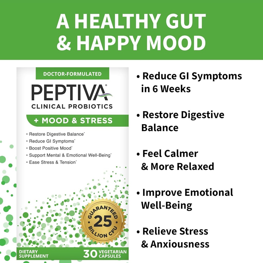 Peptiva Probiotics Mood & Stress - Stress and Mood Support, Digestive Support, Gut Health, 25 Billion CFU, Multi-Strain Probiotics, Lactobacillus Acidophilus, Bifidobacterium - 30 Capsules 3
