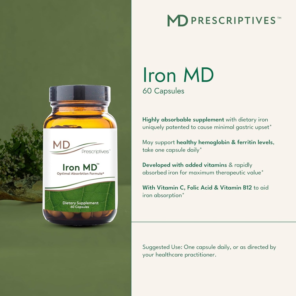 MD Prescriptives Iron MD Capsules - Daily Iron Supplement for Women & Men with Vitamin C, Vitamin B12 & Folic Acid - Optimal Absorption Formula - 60 Veg Capsules 4