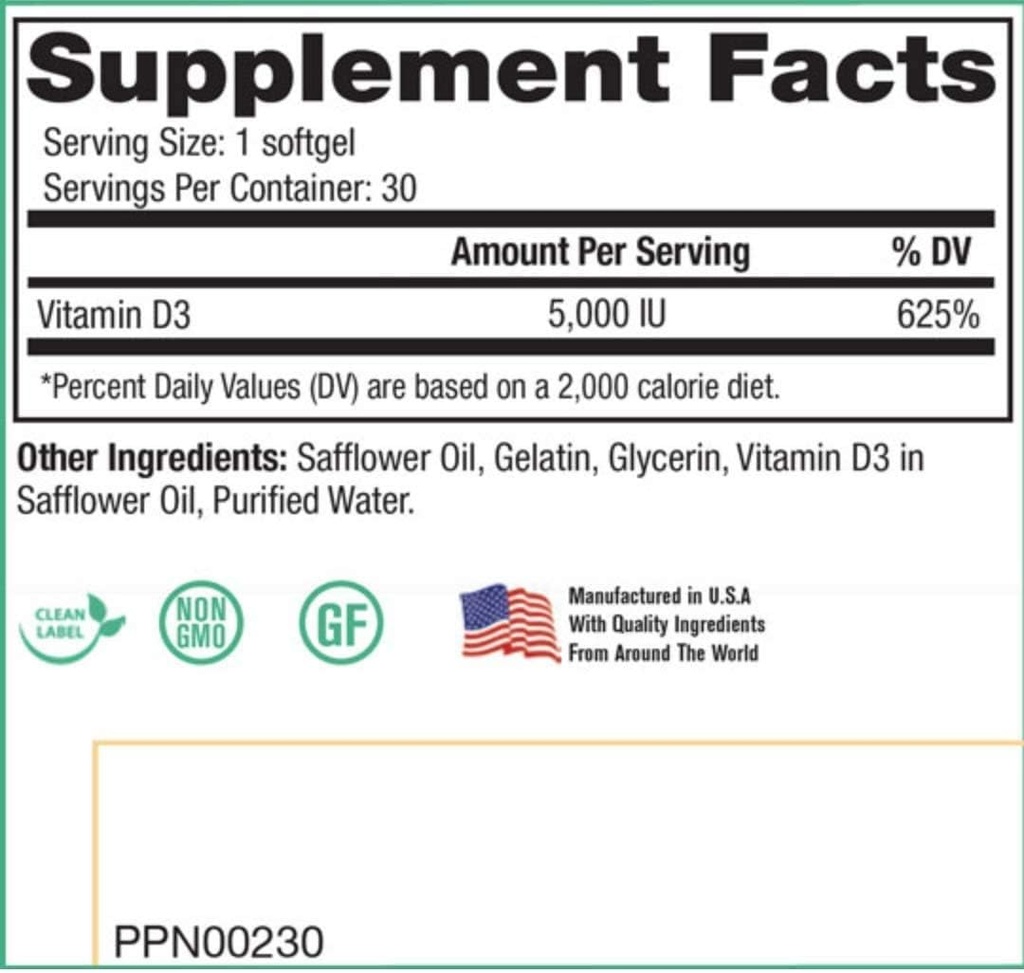 Peak Pure & Natural Peak D3 - Calciferol Vitamin D3 5,000 IU - Immune Support - Support Heart Health - Boost Energy - Daily Vitamin for Adults | 30 Capsules 2