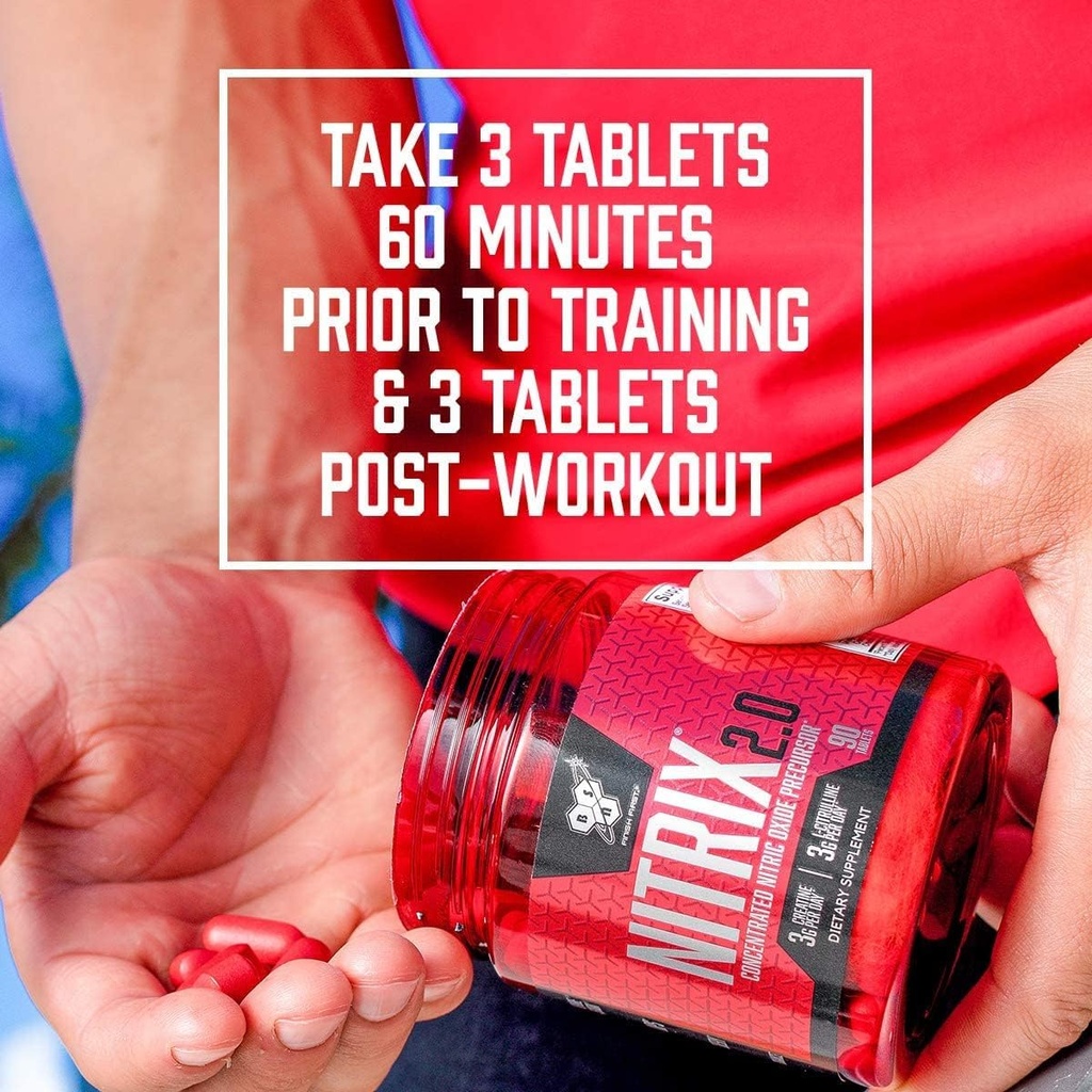 BSN NITRIX 2.0, Workout Supplement, Nitric Oxide Precursors, 3g Creatine, 3g L Citrulline, L-Citrulline, Supports Workout Performance, Pumps, Muscle Recovery and Endurance, 180 Tablets, 60 Servings 6