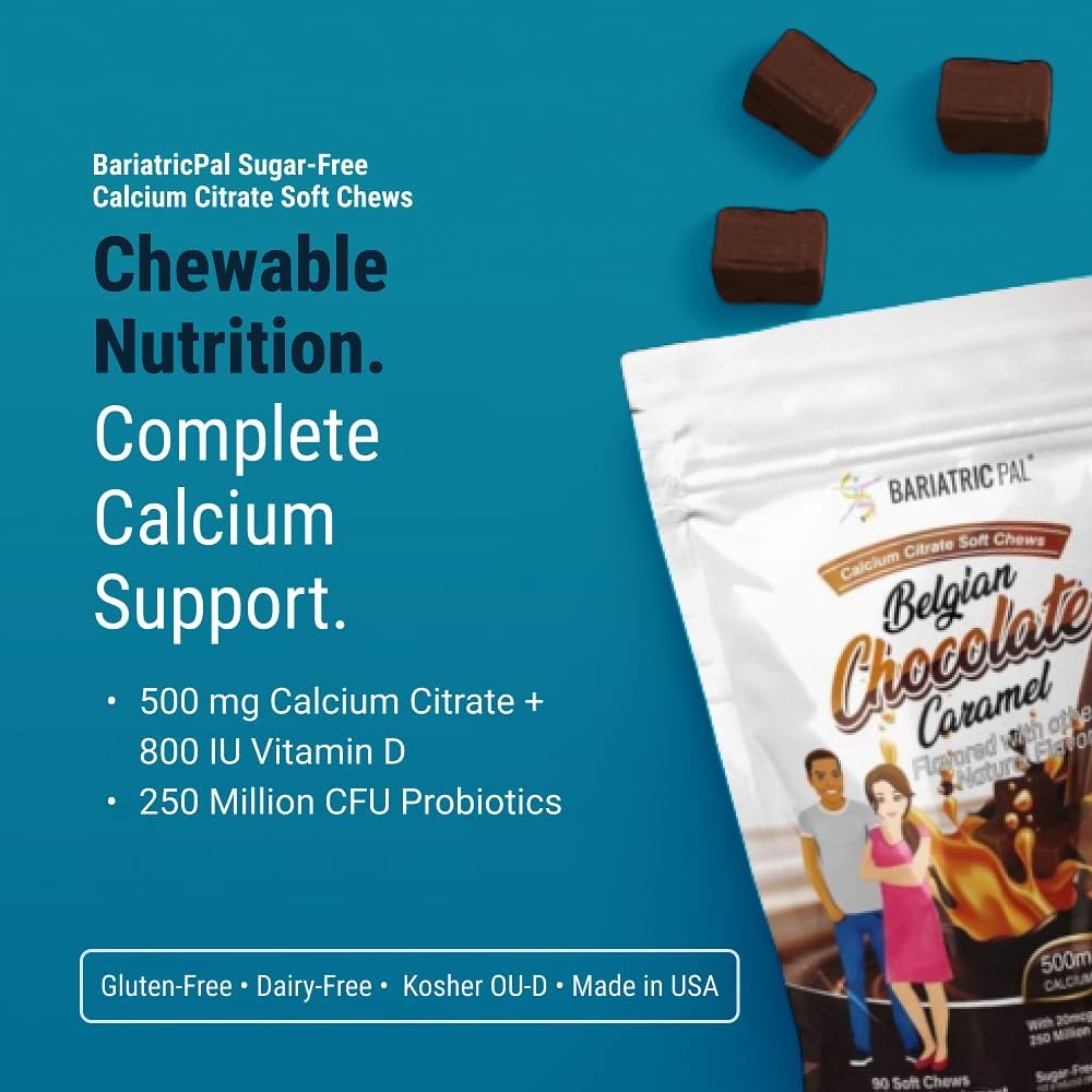 BariatricPal Sugar-Free Calcium Citrate Soft Chews | 500mg with Vitamin D & Probiotics | Belgian Chocolate Caramel | 90 Count (1 Month Supply) 3
