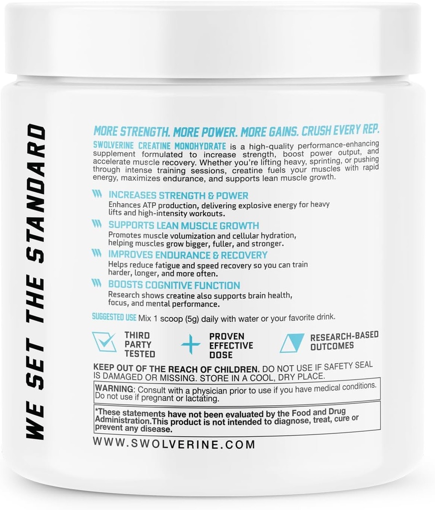 Swolverine® Creatine Monohydrate Powder – 60 Servings | 100% Pure, Micronized Creatine for Muscle Strength, Power & Recovery 3