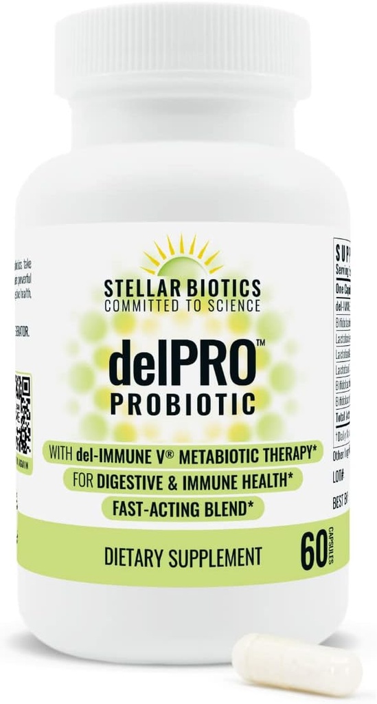 Stellar Biotics - Delpro Probiotic (+ Del-Immune V & Prebiotic Blend) Promotes Optimal Gut Health, Digestion, Immune Support & Mood (60 Capsules) 2