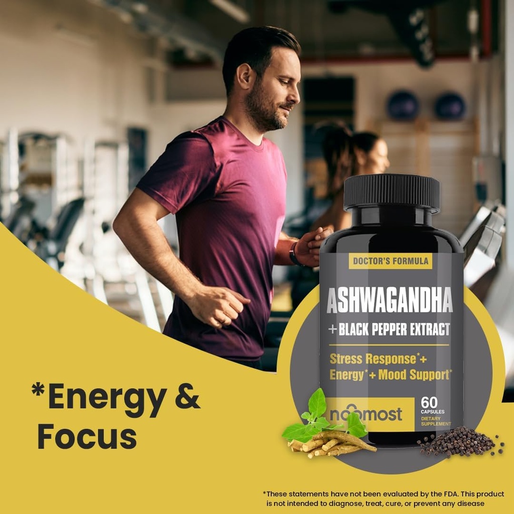 NooMost Ashwagandha Root Extract 15:1 with Black Pepper for Better Absorption - 60 Capsules - Natural Stress, Energy, Focus & Sleep Support - Adaptogen Supplement for Men & Women - Made in USA 5