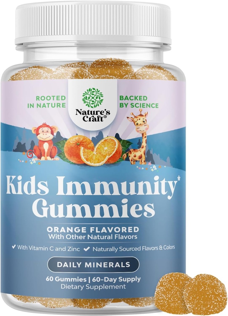 Kids Immunity Support Gummies - Delicious Vitamin C with Zinc and Echinacea Immune Booster Gummies for Kids - Vegan Gluten Free and Gelatin Free Chewable Gummy Vitamin Supplement for Children 2