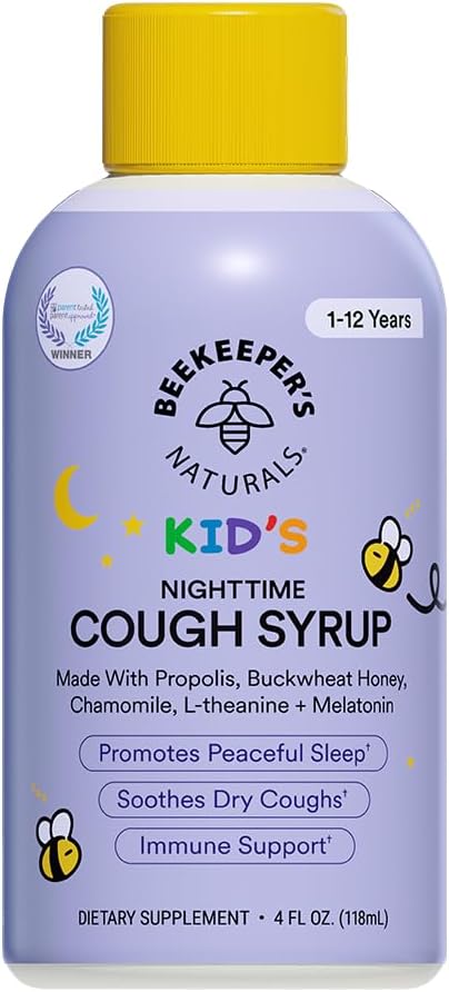Beekeeper's Naturals Propolis Honey Cough Syrup Nighttime for Kids Immune Support with Propolis, Elderberry & Raw Honey - Sleep Support with Chamomile & L-Theanine - Gluten Free, 4 oz. 2