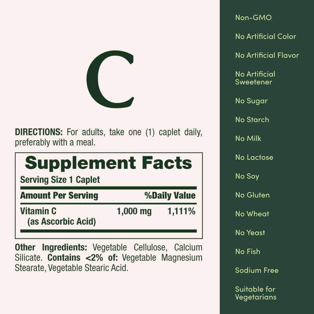 Nature's Bounty Vitamin C 1000 mg Immune Health Caplets 100 ea ( Pack of 6) 6