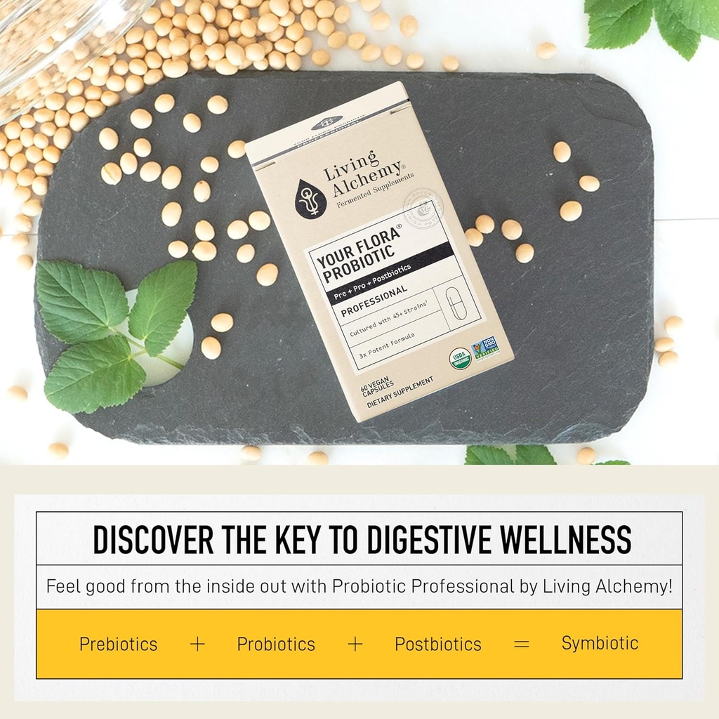 Living Alchemy Gut Health Supplements for Men & Women - Your Flora Probiotic Professional Digestion Supplement with Fermented Soybean, Prebiotics, Digestive Enzyme - Vegan, Non-GMO, 60 Pcs 3