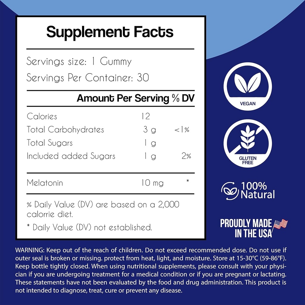 Melatonin 10 mg Gummy Supplement, Orange Flavored, Extra Strength, Sleep Supplements, 100% Natural, 30 Count. 4